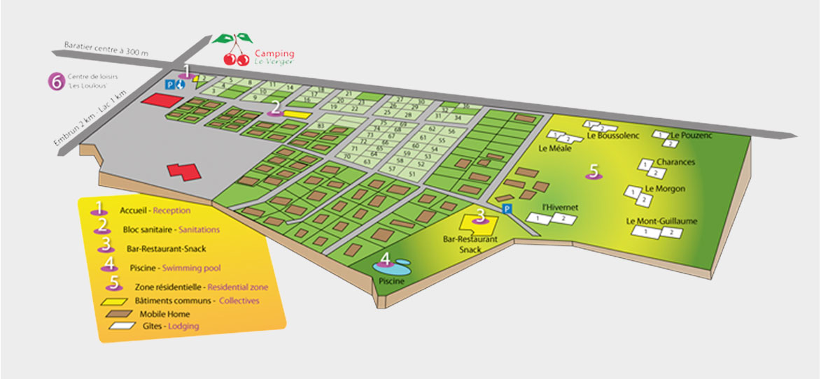 Plan du camping Le Verger à Baratier